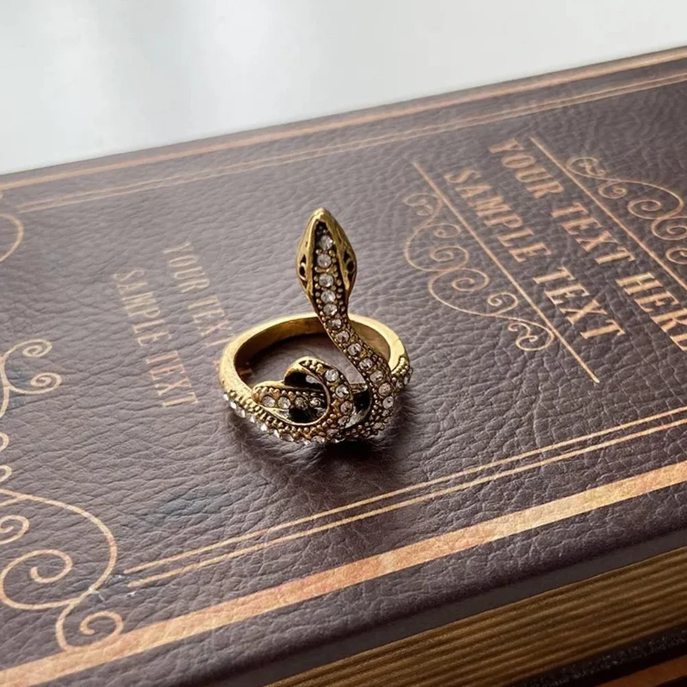Intricate Coiled Snake Serpent Ancient Gold & CZ Diamonds Streetwear Ring NEW - Picture 2 of 8
